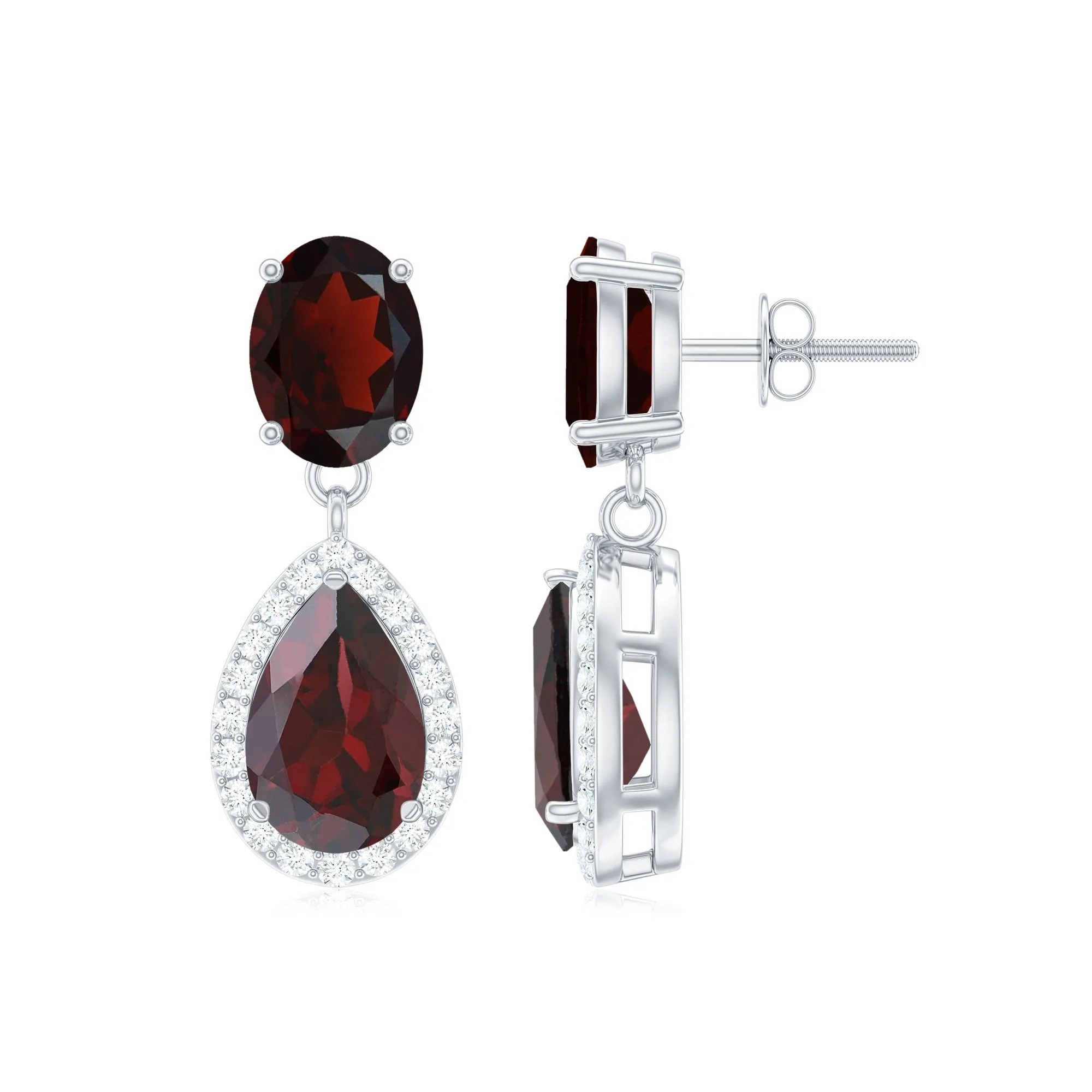 6.5 CT Pear and Oval Garnet Classic Dangle Earrings with Diamond