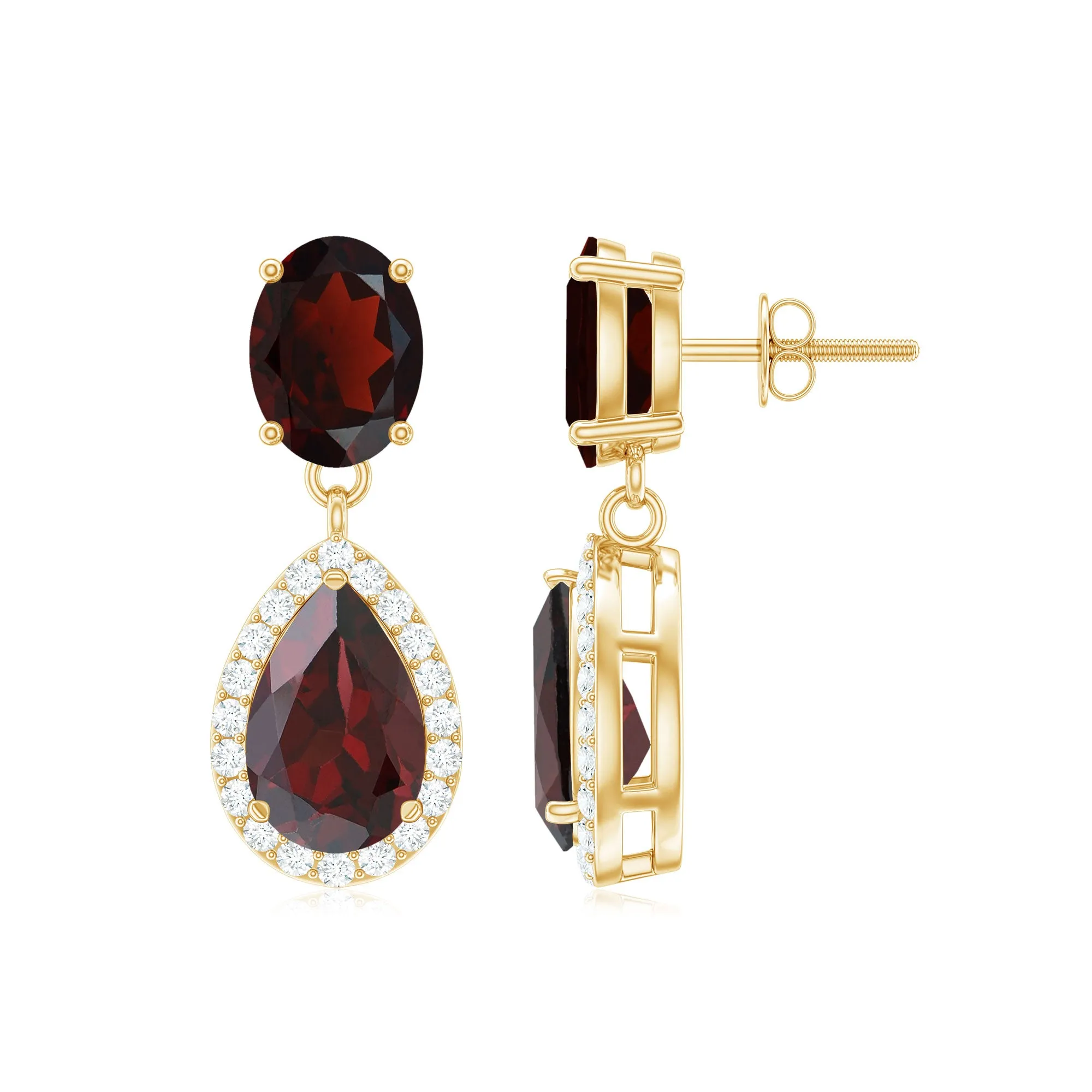 6.5 CT Pear and Oval Garnet Classic Dangle Earrings with Diamond