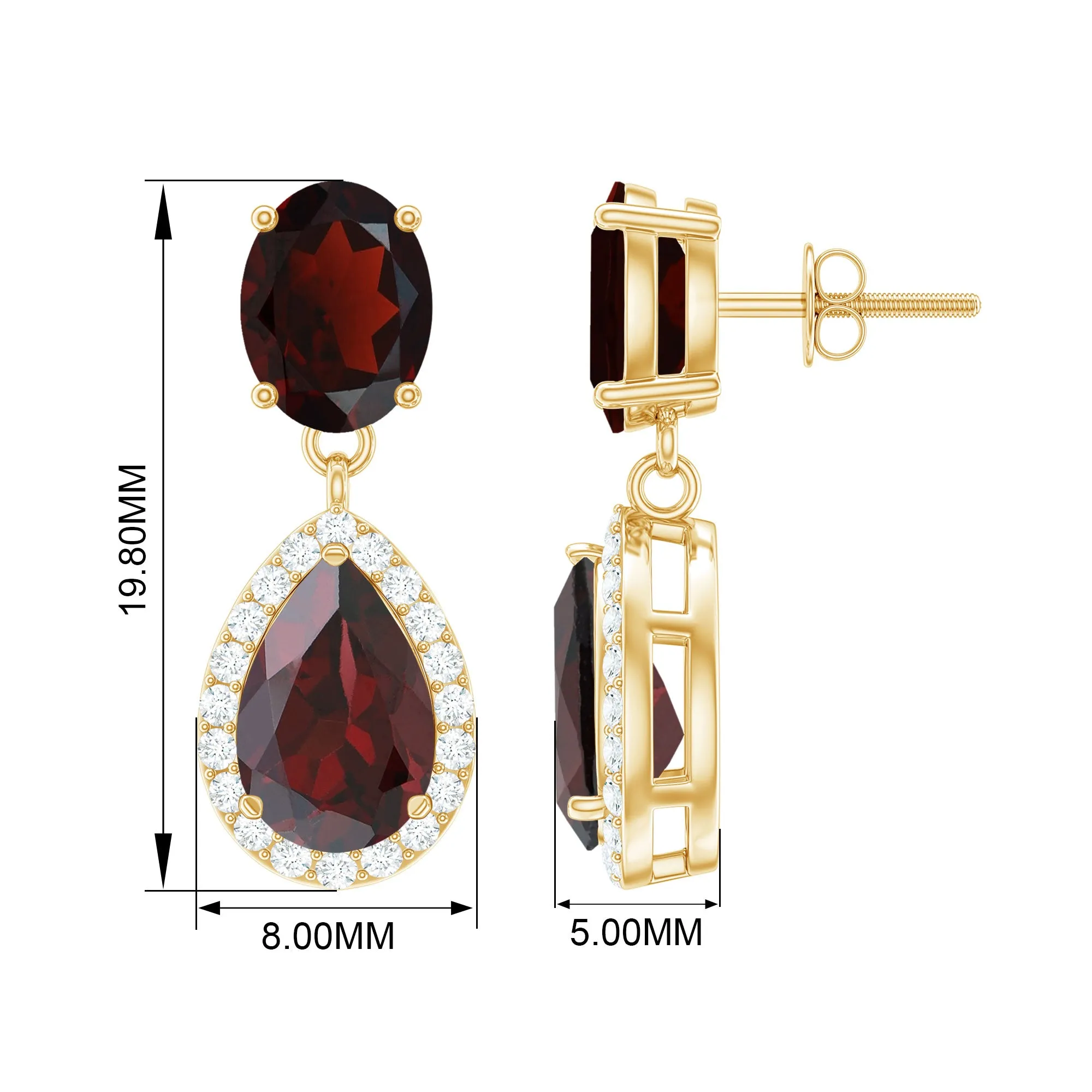 6.5 CT Pear and Oval Garnet Classic Dangle Earrings with Diamond