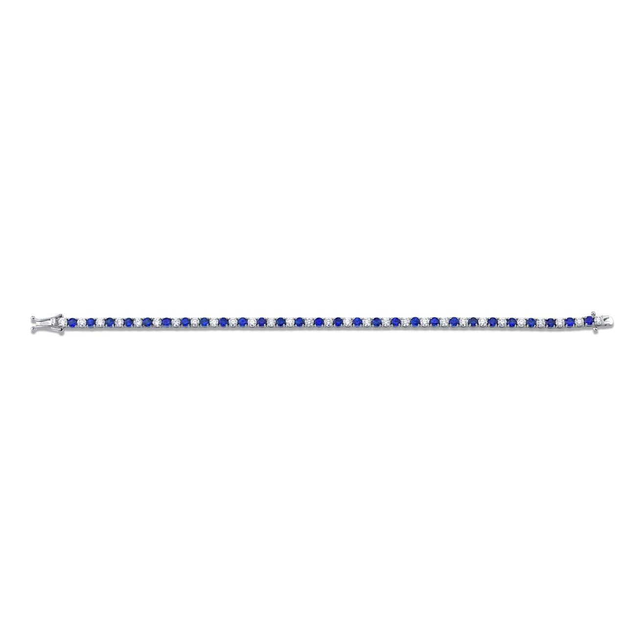 6.54 Carat 18k White Gold Diamond and Sapphire Straight Line Bracelet