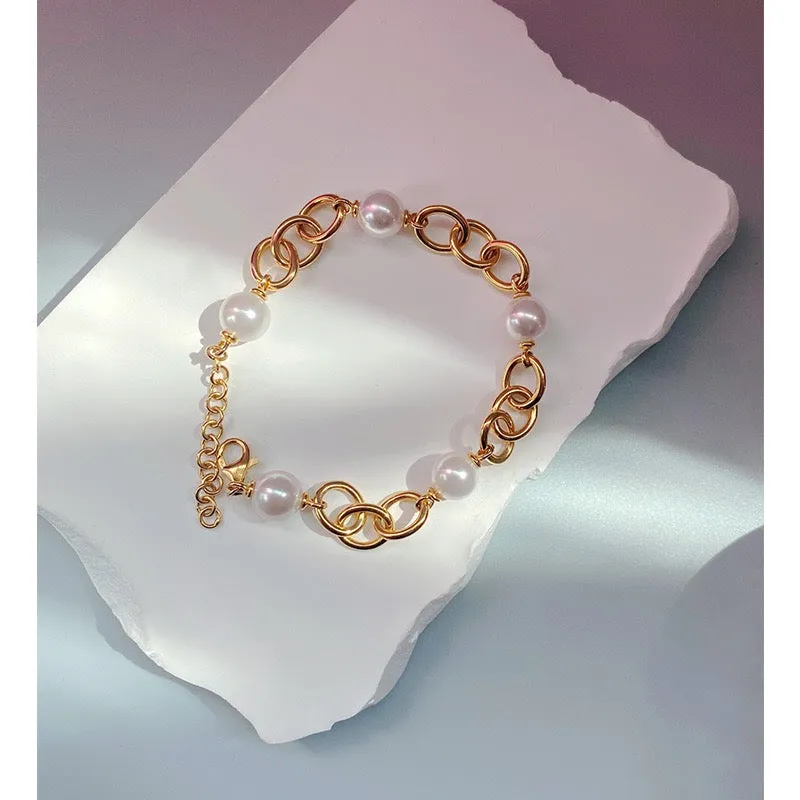 9-10mm Freshwater Pearl Chunky Silver Chain Bracelet