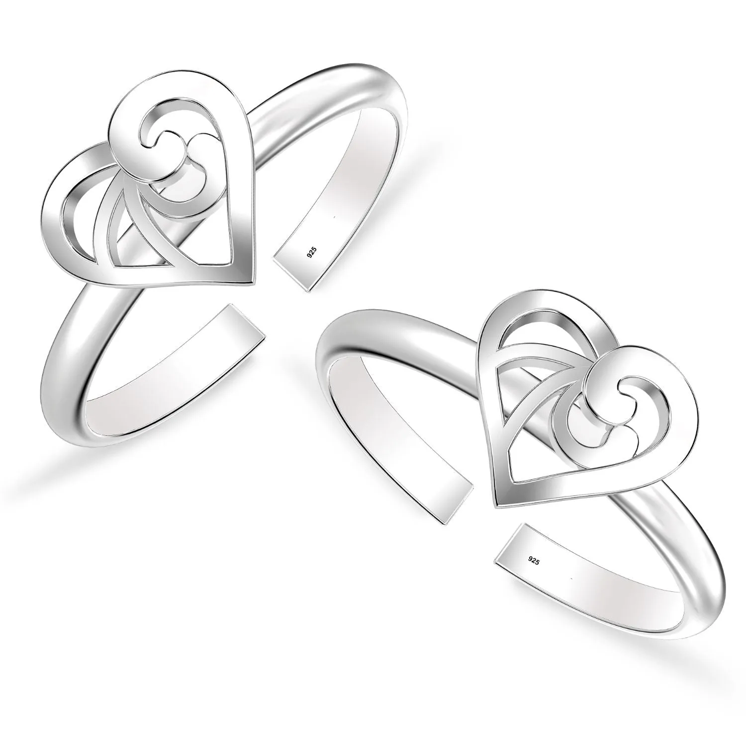 925 Sterling Silver Stylish Heart Toe Ring for Women