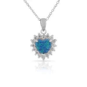 925 Sterling Silver Womens CZ Blue Turquoise-Tone Love Heart Simulated Opal Pendant Necklace