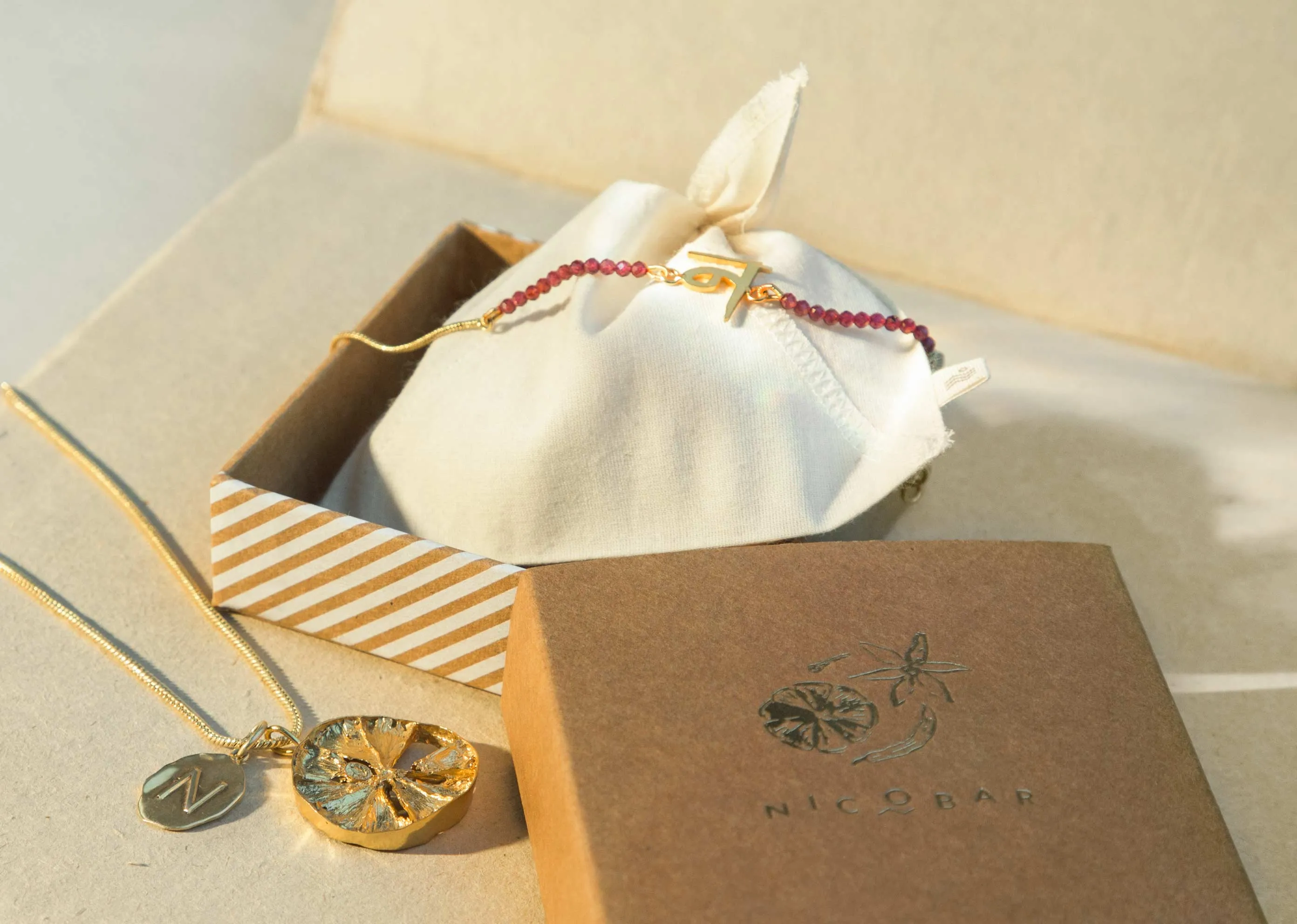 Alphabet N Garnet Bracelet