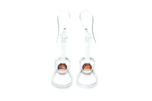 Amber & Silver Guitar Earrings - Handcrafted Sterling Silver with Baltic Amber Gemstone