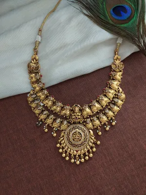 Antique Silver Polish Necklace With Golden Danglings in Ruby(stone)