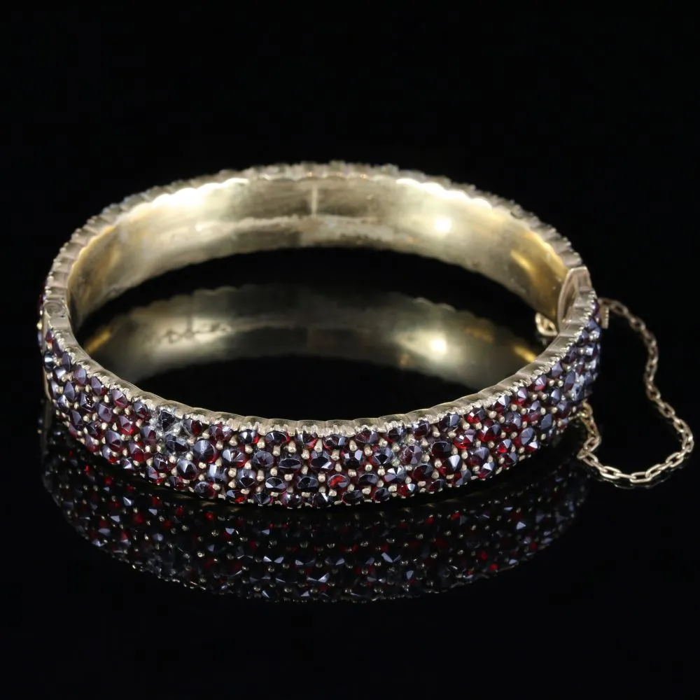 Antique Victorian Garnet Bangle Circa 1880 Bohemian Garnets