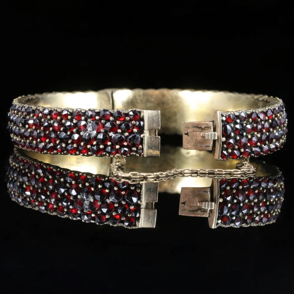 Antique Victorian Garnet Bangle Circa 1880 Bohemian Garnets