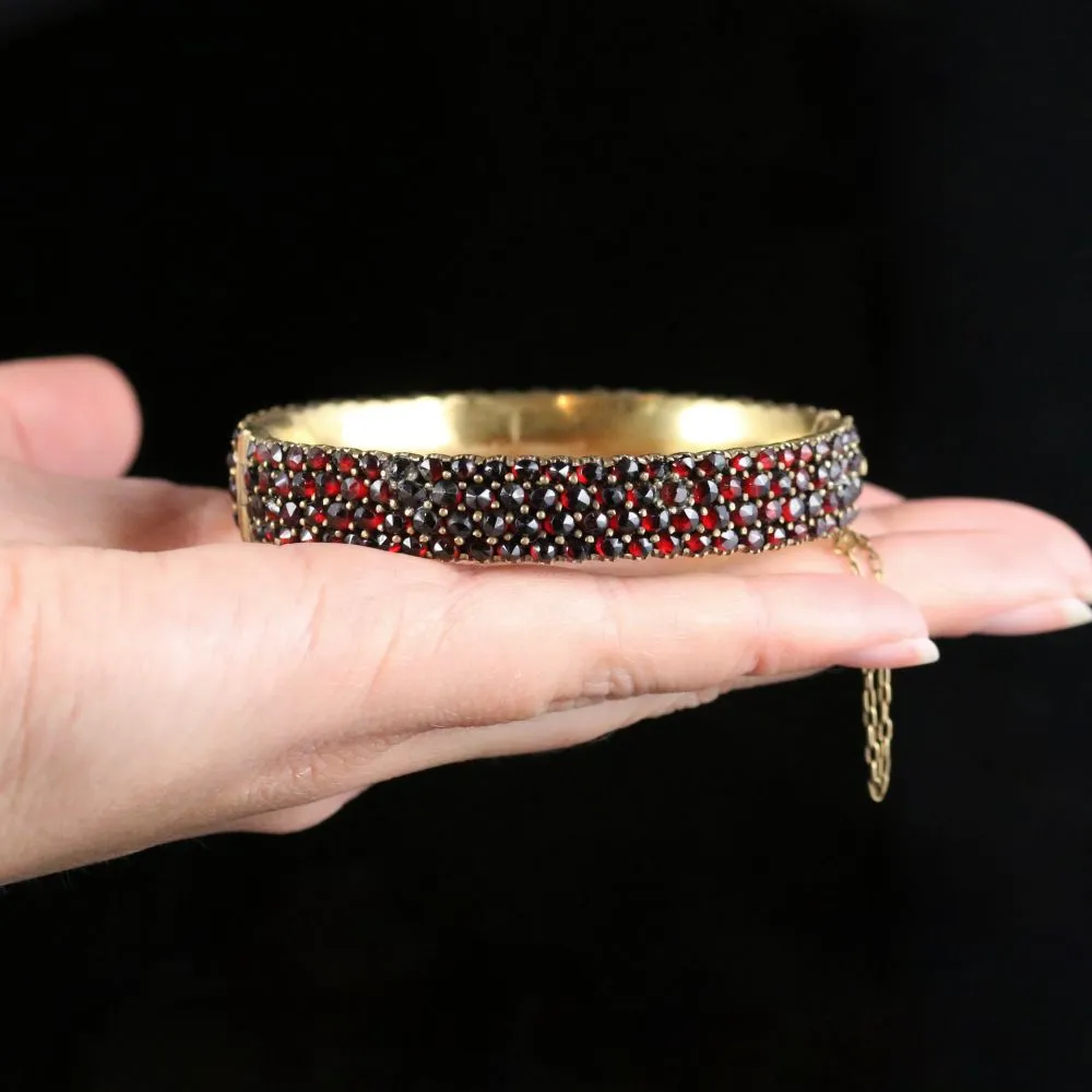 Antique Victorian Garnet Bangle Circa 1880 Bohemian Garnets