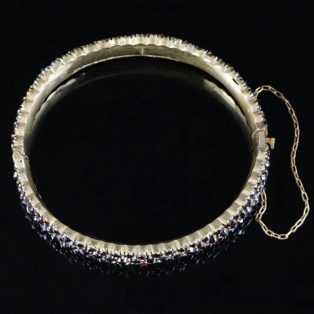 Antique Victorian Garnet Bangle Circa 1880 Bohemian Garnets
