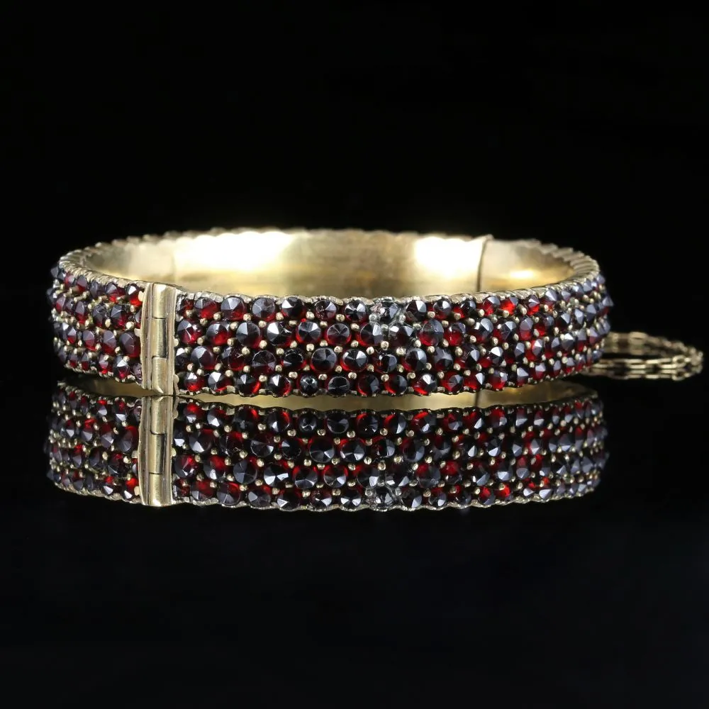 Antique Victorian Garnet Bangle Circa 1880 Bohemian Garnets