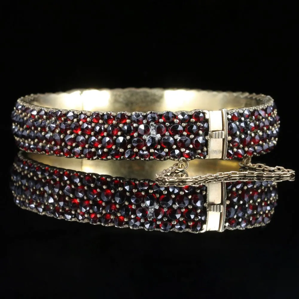 Antique Victorian Garnet Bangle Circa 1880 Bohemian Garnets