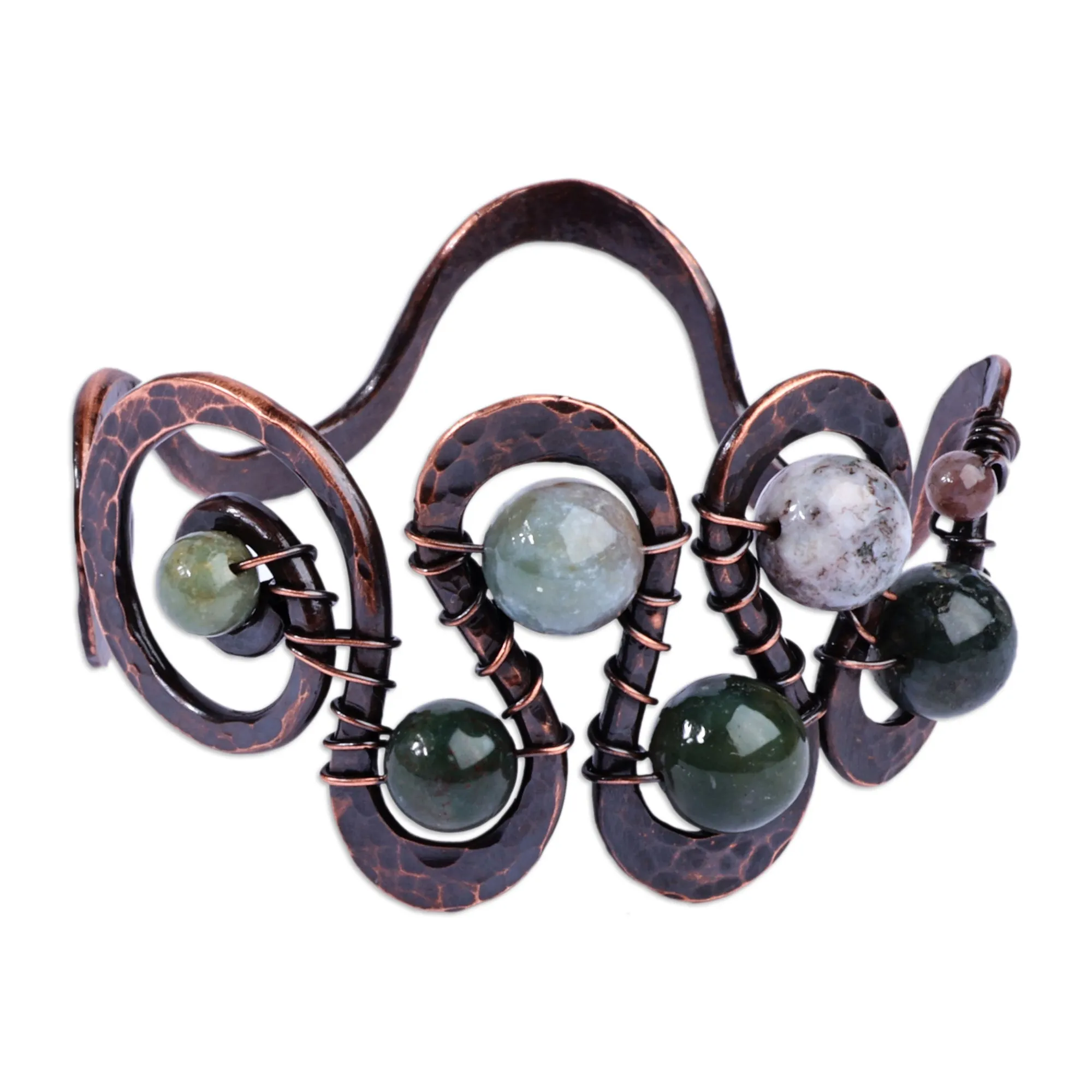 Antiqued-Finished Jade and Copper Cuff Bracelet - Sevan's Vitality | NOVICA