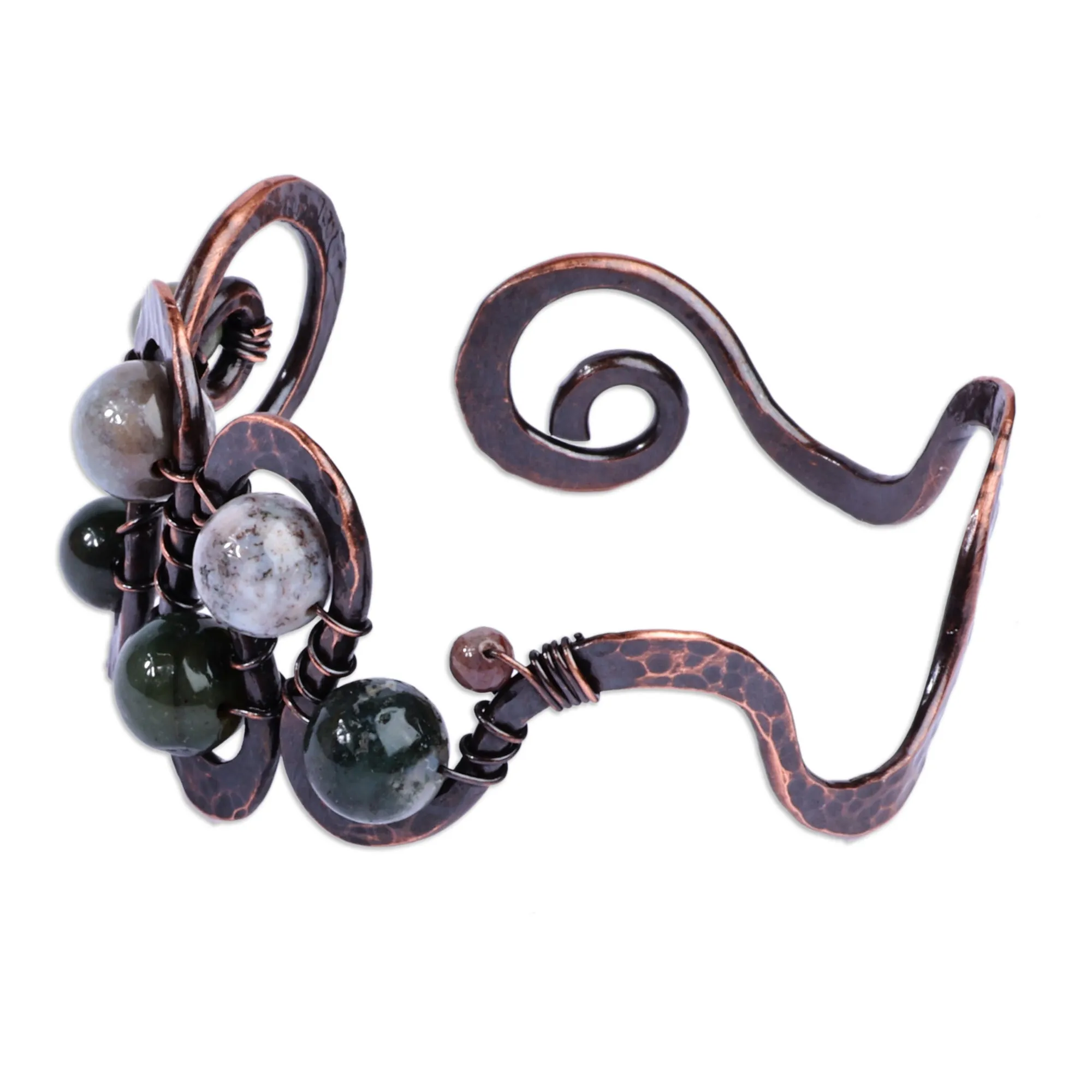 Antiqued-Finished Jade and Copper Cuff Bracelet - Sevan's Vitality | NOVICA