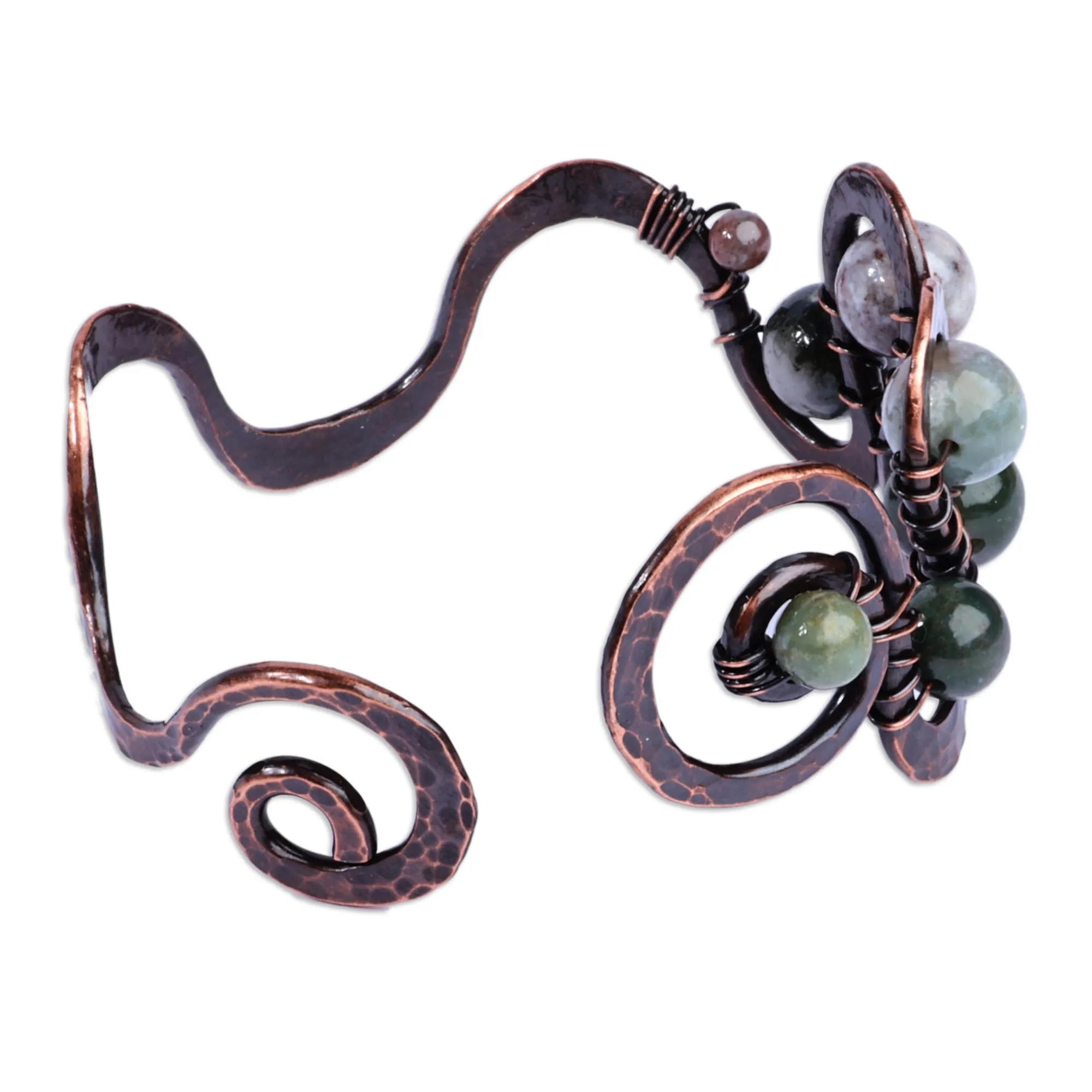 Antiqued-Finished Jade and Copper Cuff Bracelet - Sevan's Vitality | NOVICA