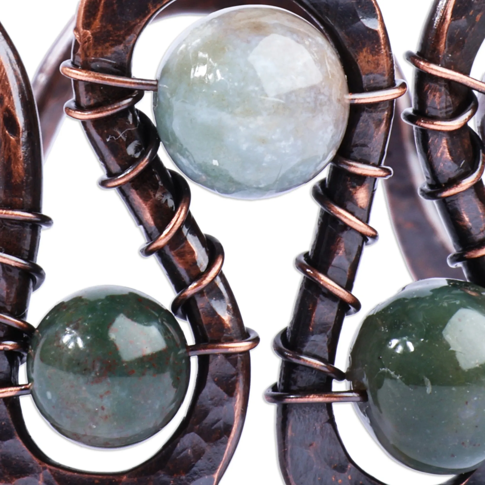 Antiqued-Finished Jade and Copper Cuff Bracelet - Sevan's Vitality | NOVICA