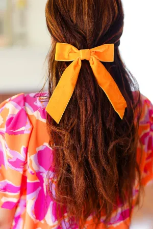 Apricot Velvet Barrette Clip Bow