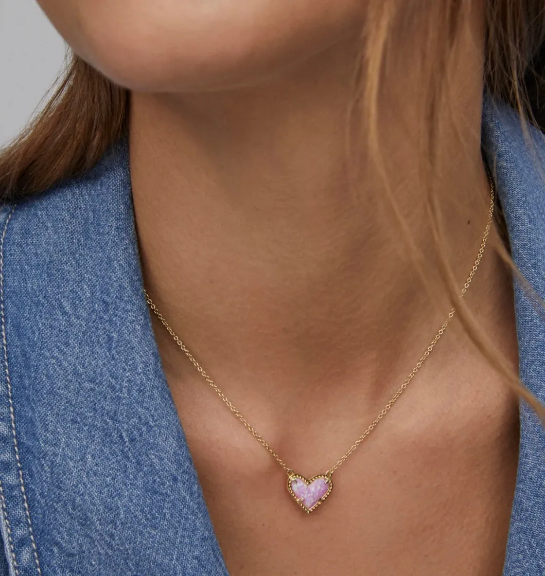 Ari Heart Gold Pendant Necklace in Bubblegum Pink Kyocera Opal