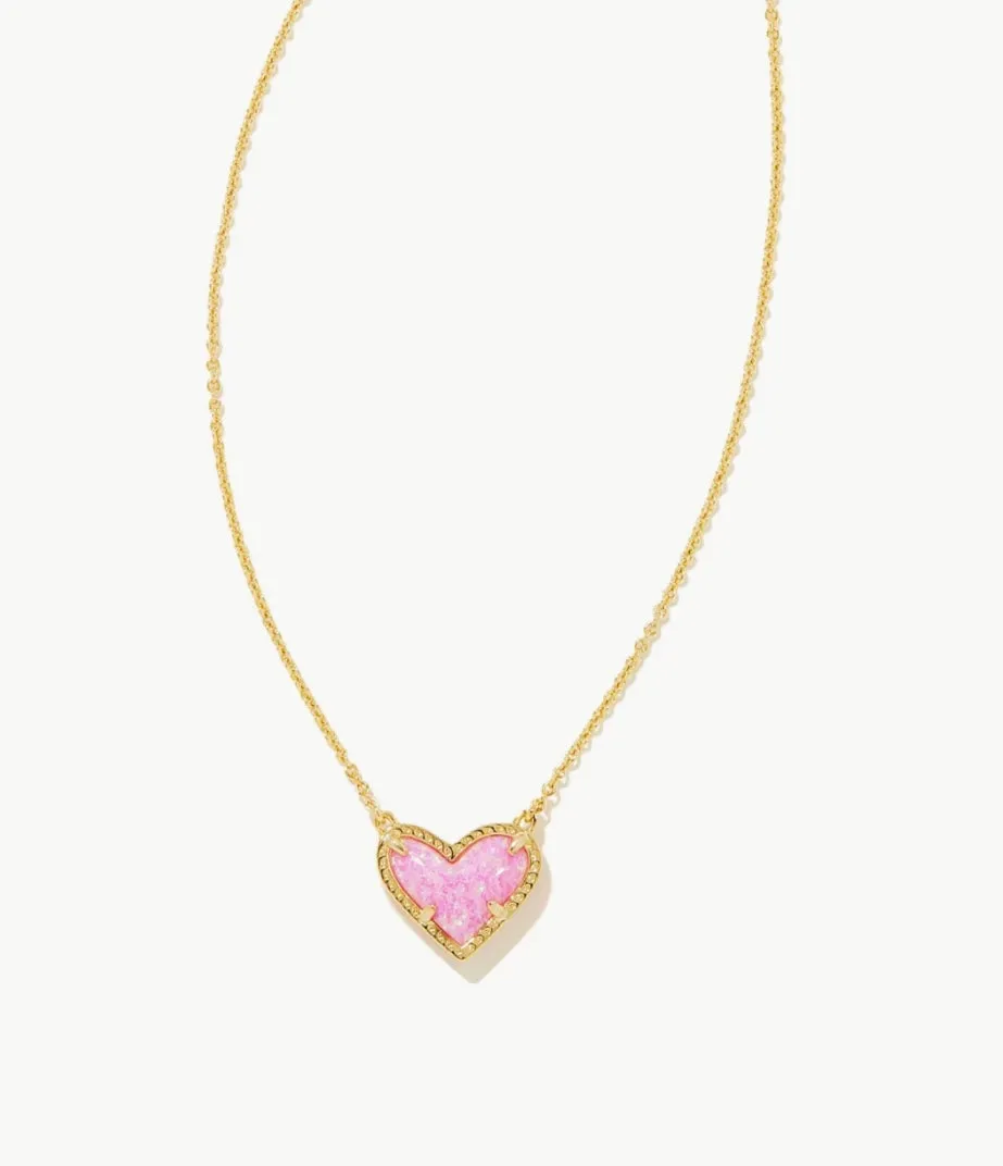 Ari Heart Gold Pendant Necklace in Bubblegum Pink Kyocera Opal