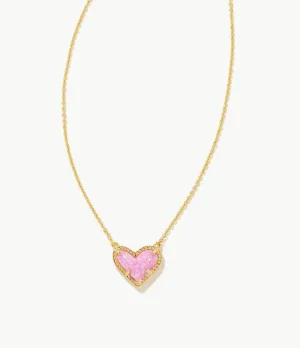 Ari Heart Gold Pendant Necklace in Bubblegum Pink Kyocera Opal