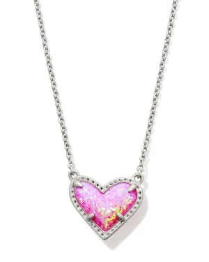 Ari Heart Short Pendant Necklace in Silver Bubblegum Pink Kyocera Opal