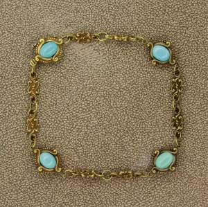Art Nouveau Antique Turquoise Gold Filigree Bracelet