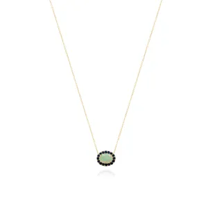 Aurora,Opal and Sapphire Halo Necklace 14k Gold