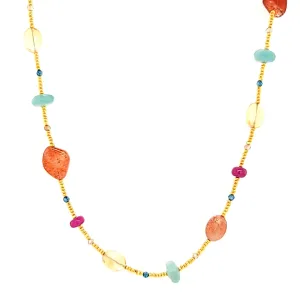 AVF Gold Glass, Ruby, Citrine, Grandidierite, Sunstone, Zircon & Quartz Station Necklace (SI3718)