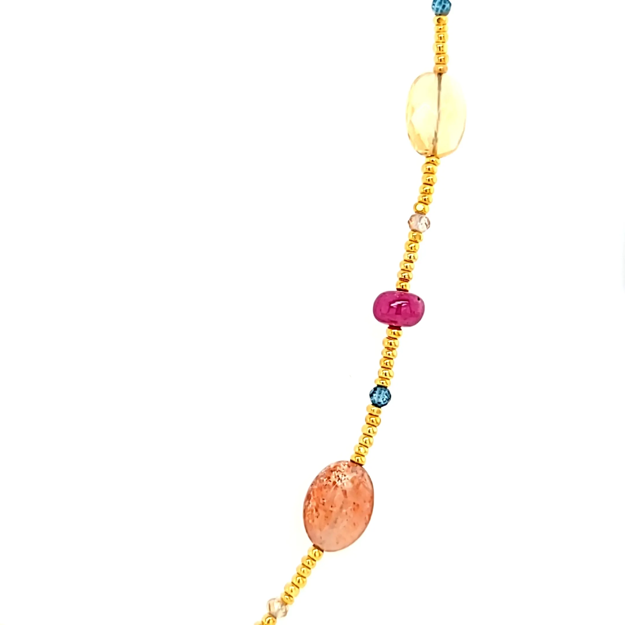 AVF Gold Glass, Ruby, Citrine, Grandidierite, Sunstone, Zircon & Quartz Station Necklace (SI3718)