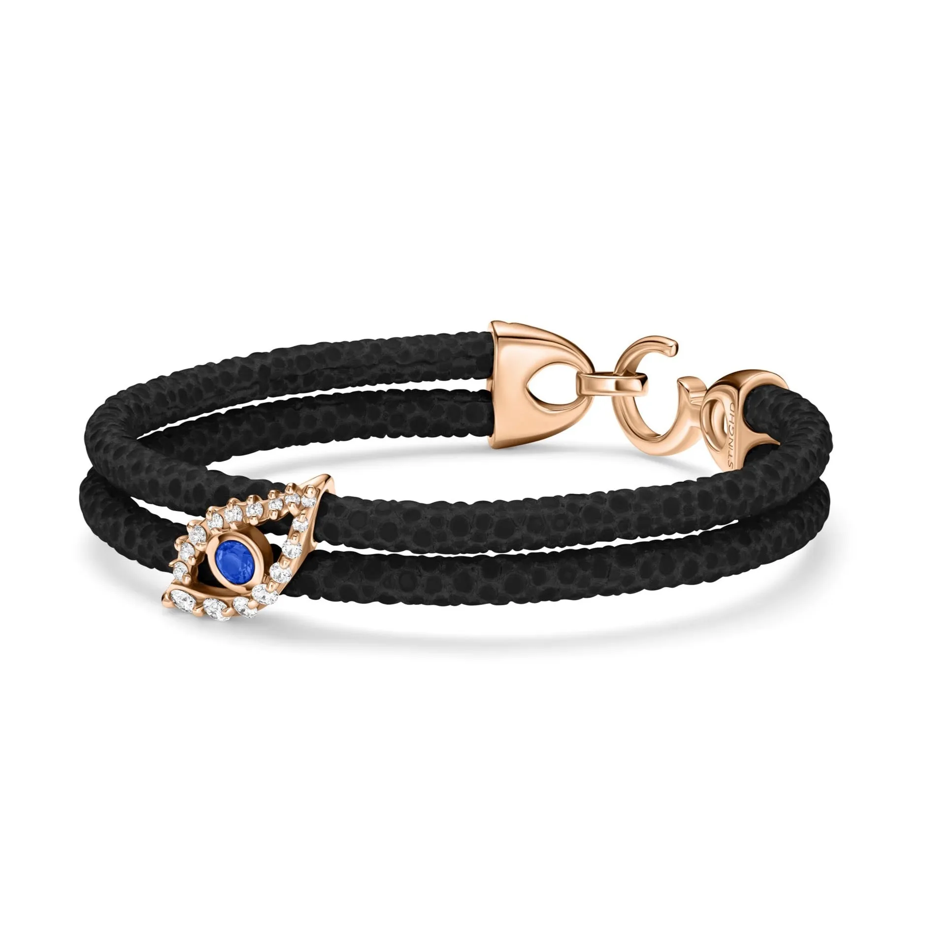 B487 Rose Gold Sapphire Evil Eye White Diamond Diamonds