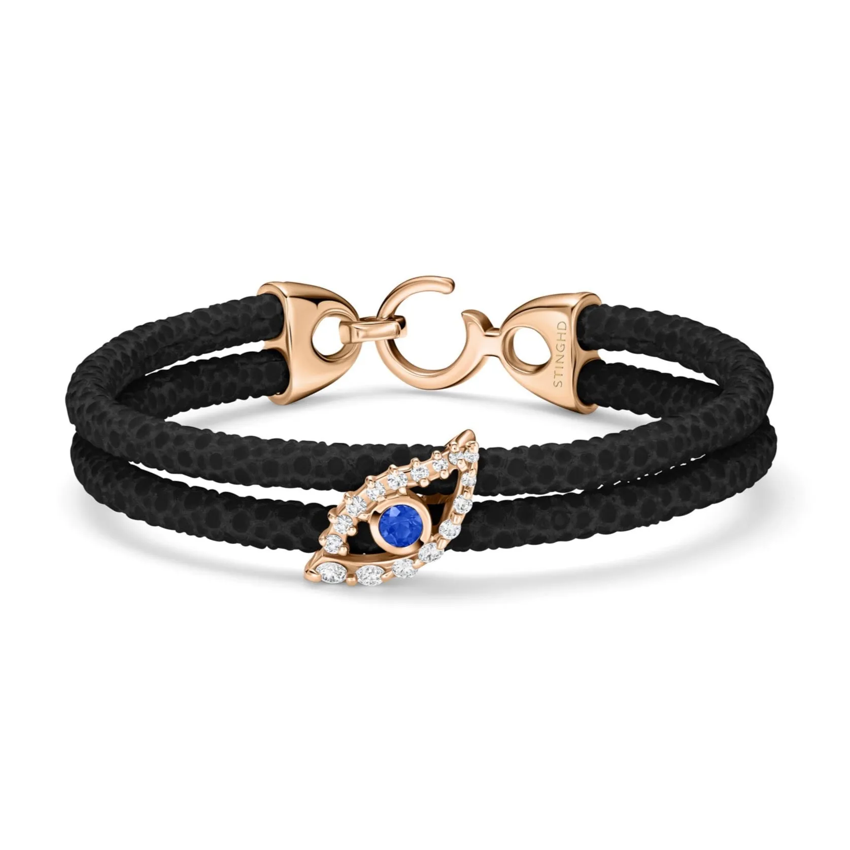 B487 Rose Gold Sapphire Evil Eye White Diamond Diamonds