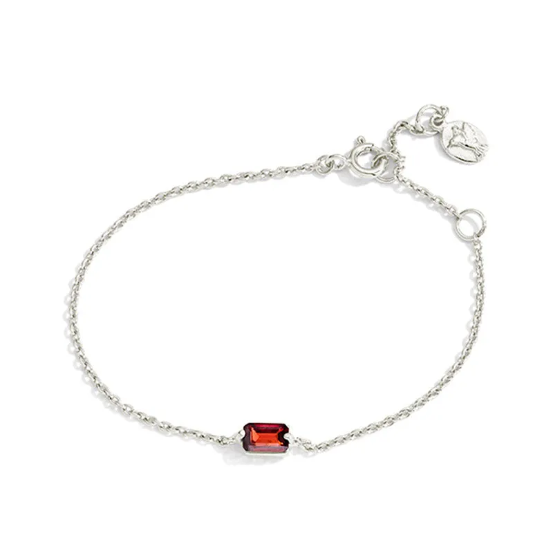 Baguette Mini Bracelet, Garnet, Silver