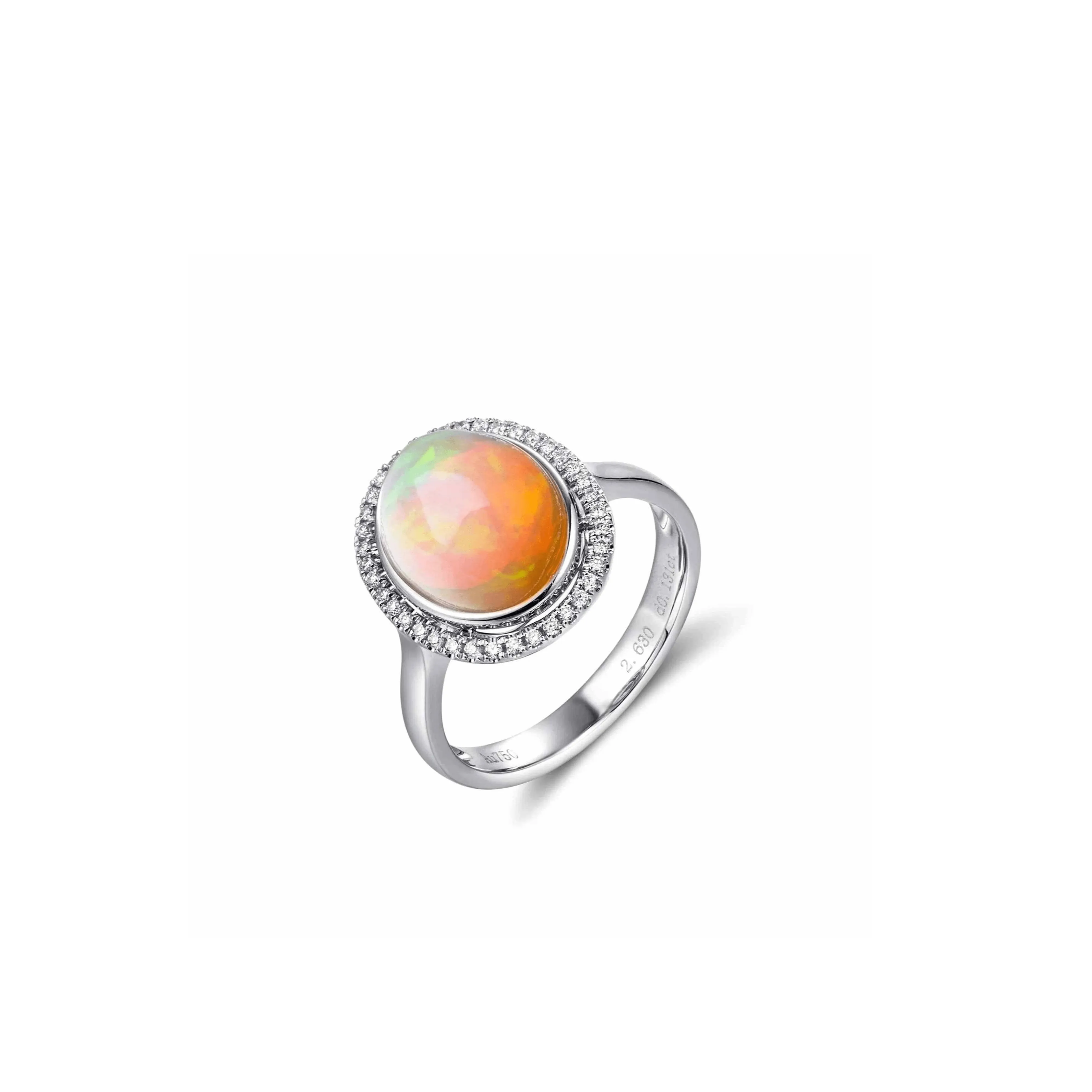 Baikalla™ "Alice" 18k Gold Oval Ethiopian Opal Ring w/Diamonds