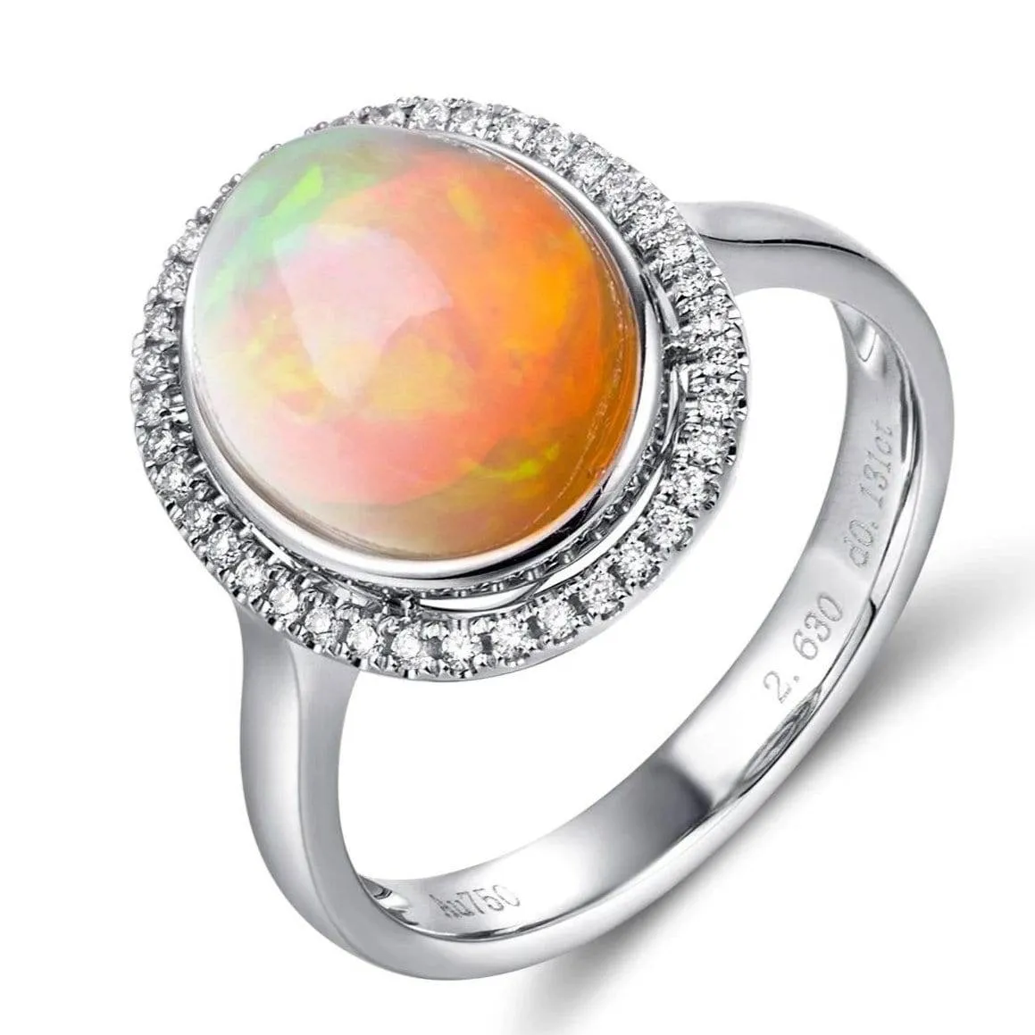 Baikalla™ "Alice" 18k Gold Oval Ethiopian Opal Ring w/Diamonds