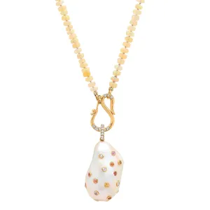 Baroque Fresh Water Pearl with Rainbow Sapphires on Opal Necklace