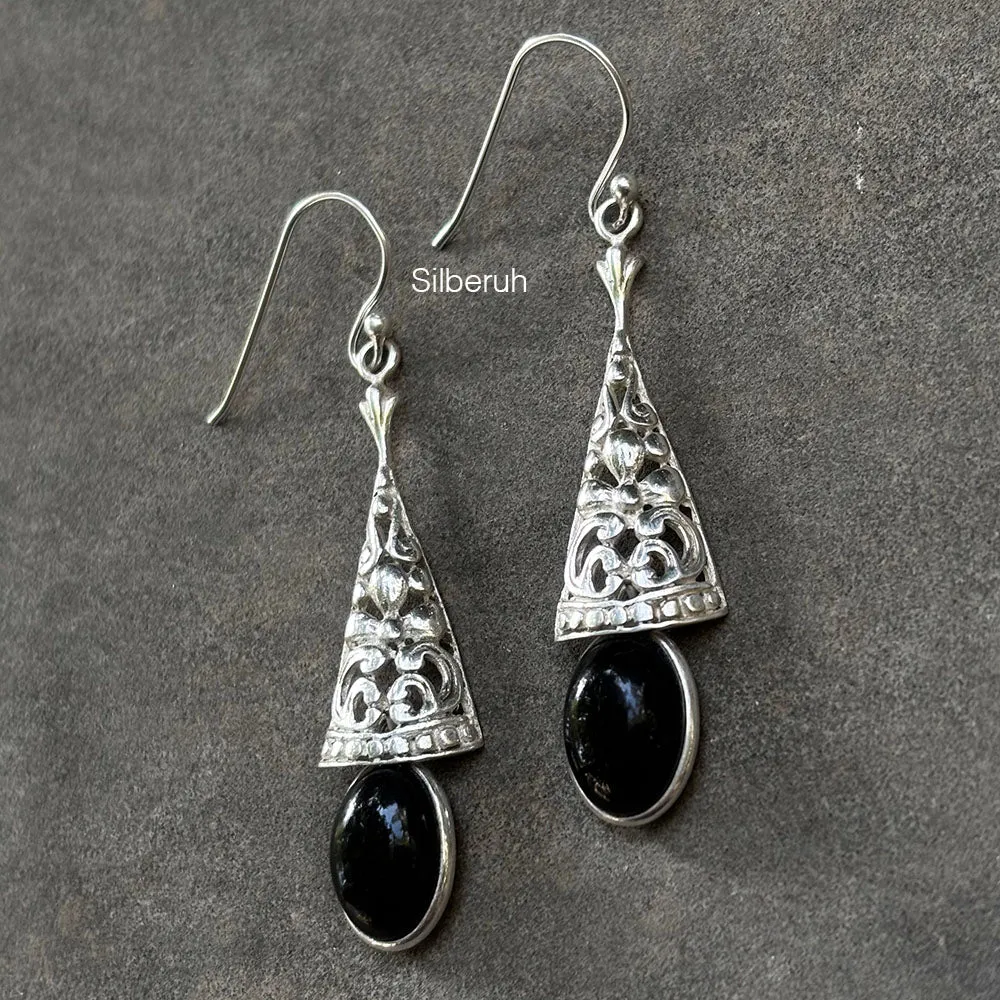 Bell Filigree Black Onyx Silver Earring