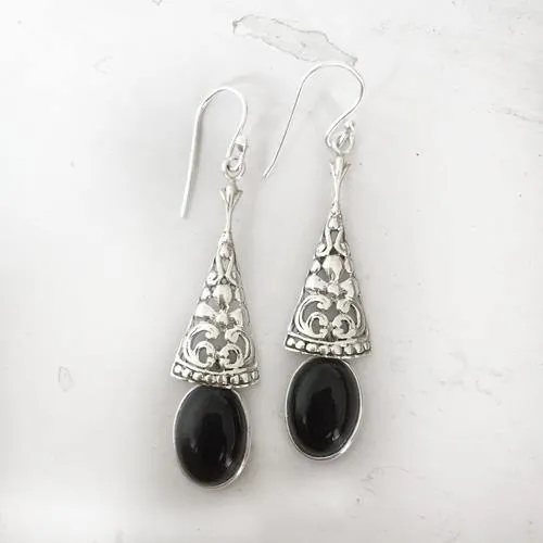 Bell Filigree Black Onyx Silver Earring