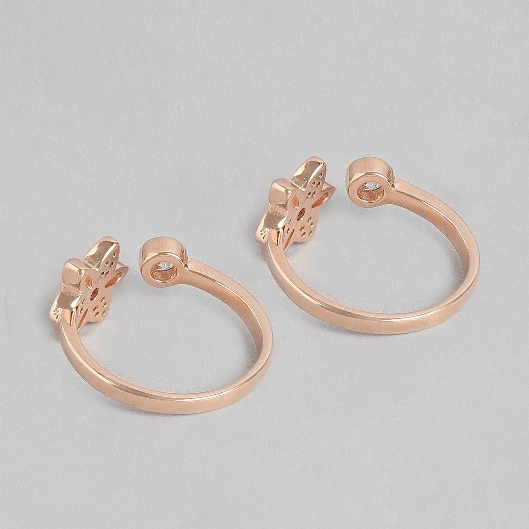 Blooming Petals Rose Gold-Plated 925 Sterling Silver Toe Ring with Cubic Zirconia