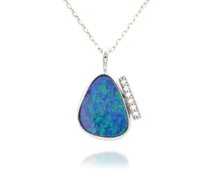 Blue Opal Offset Diamond White Gold Necklace