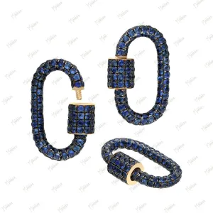 Blue Sapphire Oval Shape Carabiner Lock Charm 12X22mm