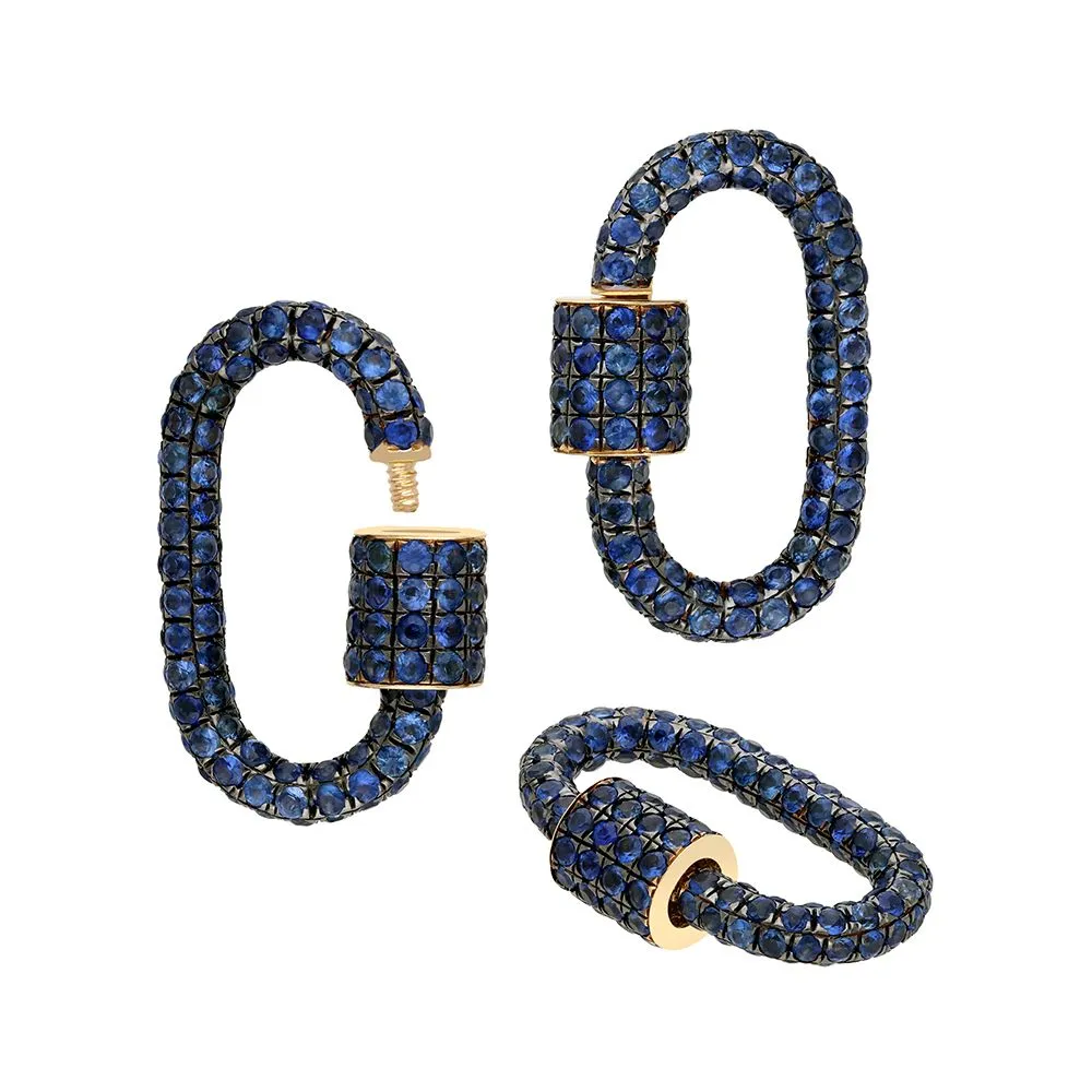 Blue Sapphire Oval Shape Carabiner Lock Charm 12X22mm