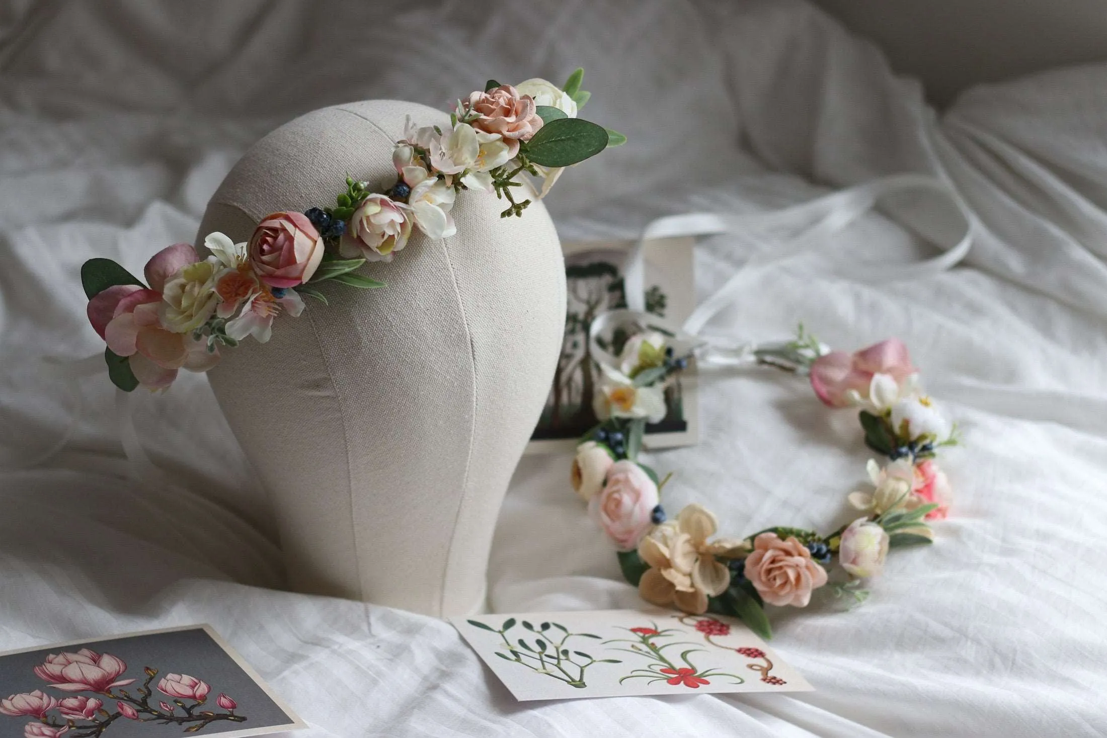 Blush Pink Paper Rose and Silk Cherry Blossom Crown