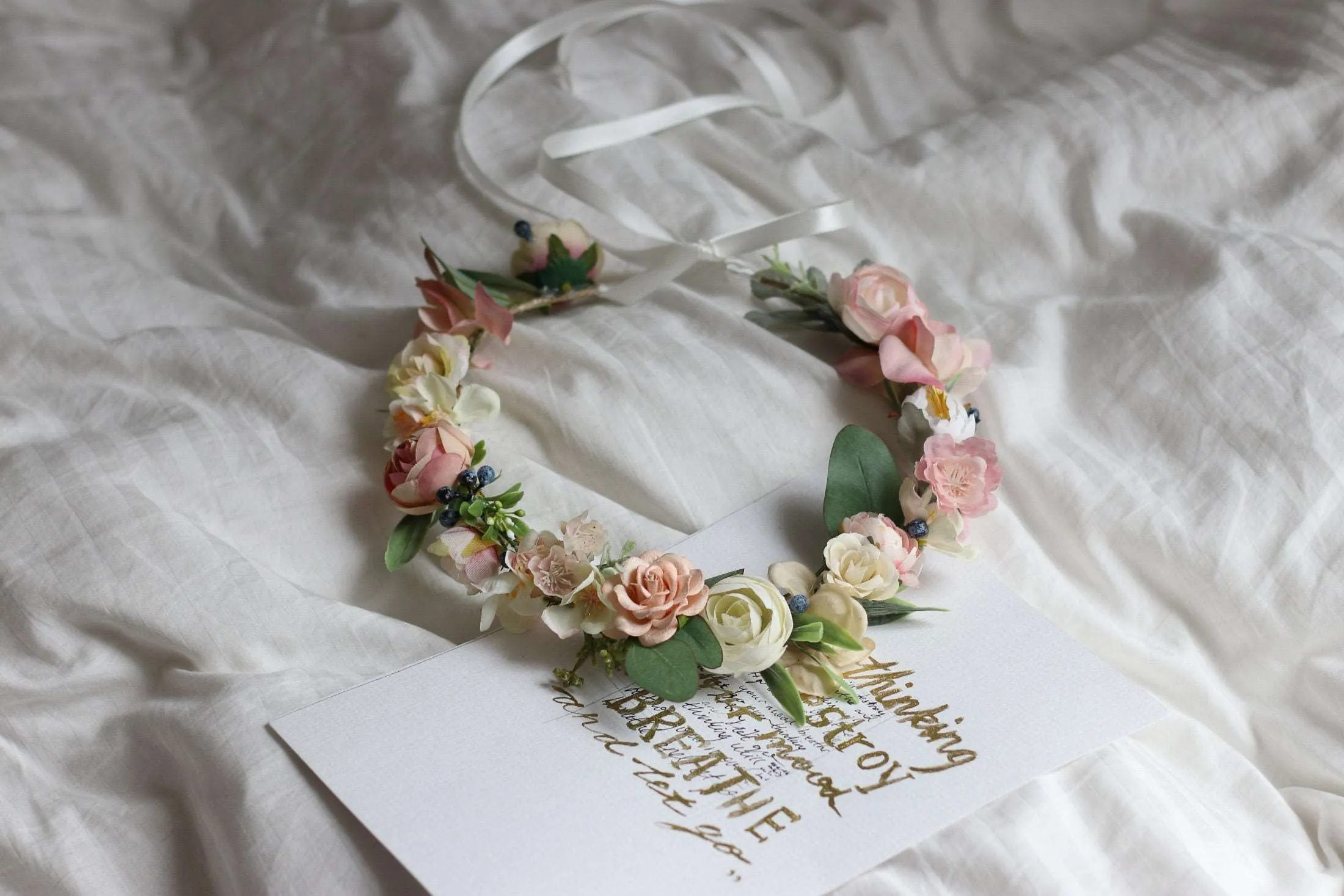 Blush Pink Paper Rose and Silk Cherry Blossom Crown