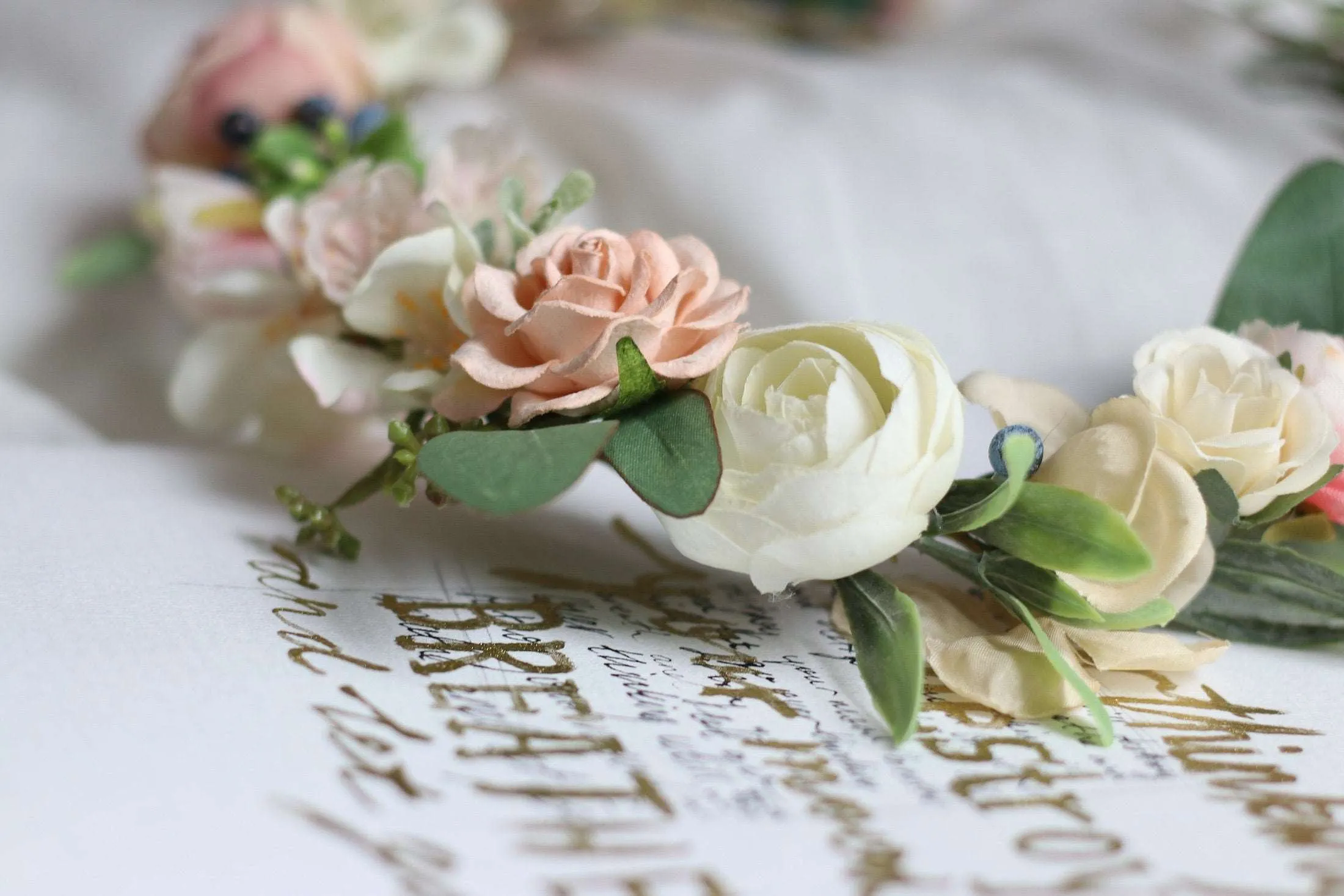 Blush Pink Paper Rose and Silk Cherry Blossom Crown