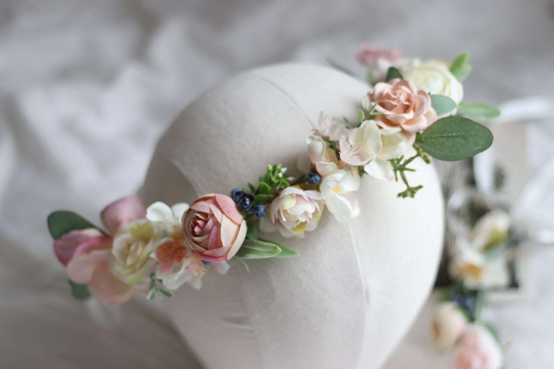 Blush Pink Paper Rose and Silk Cherry Blossom Crown