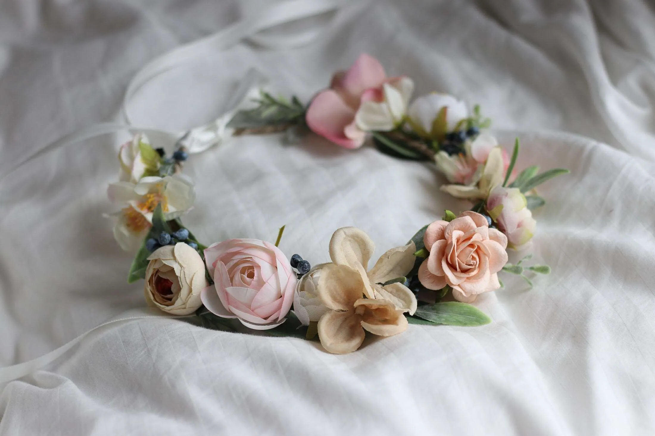 Blush Pink Paper Rose and Silk Cherry Blossom Crown