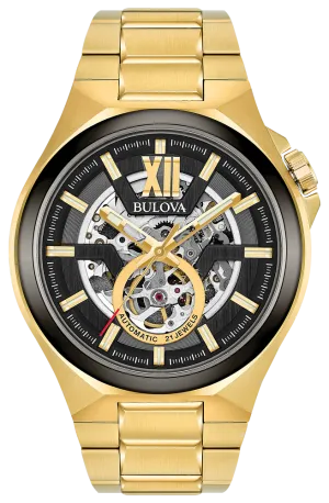 Bulova Maquina Gold Tone Men Automatic Watch 98A178