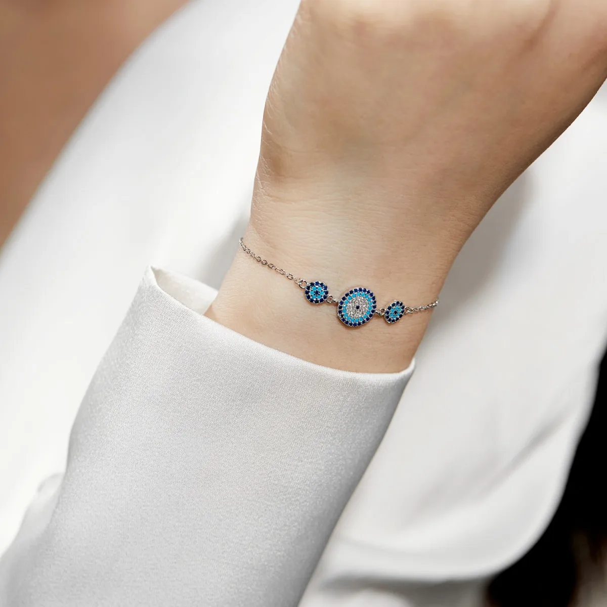 Cali Pave Triple Round Evil Eye Bracelet