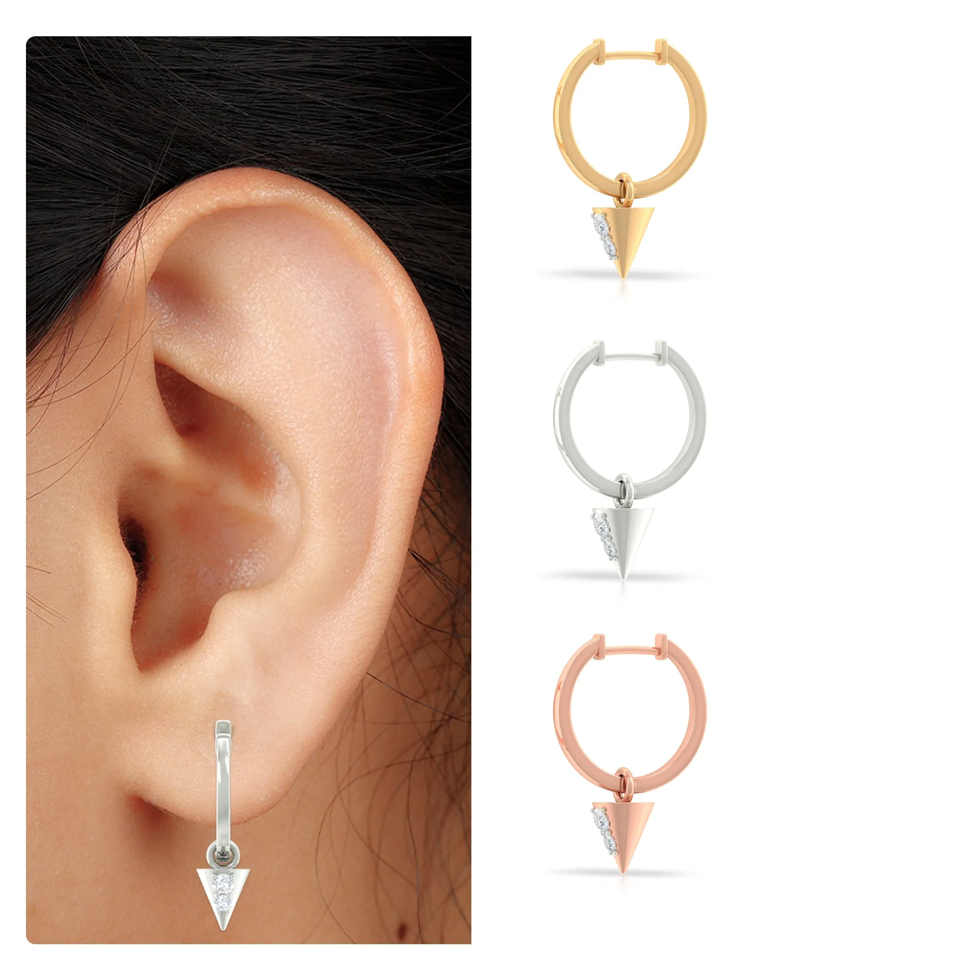 Certified Moissanite Triangle Hoop Drop Earring for Helix Piercing
