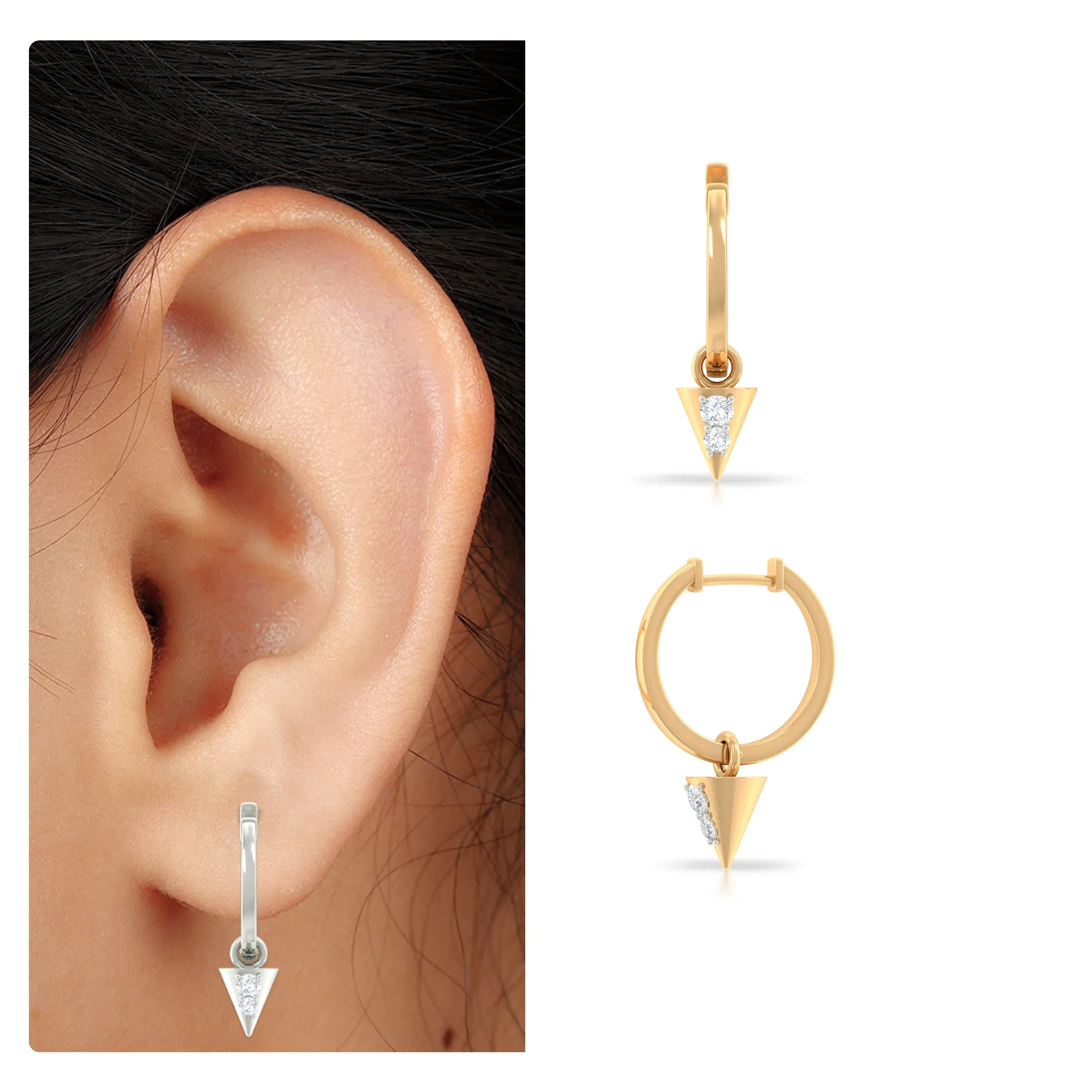 Certified Moissanite Triangle Hoop Drop Earring for Helix Piercing